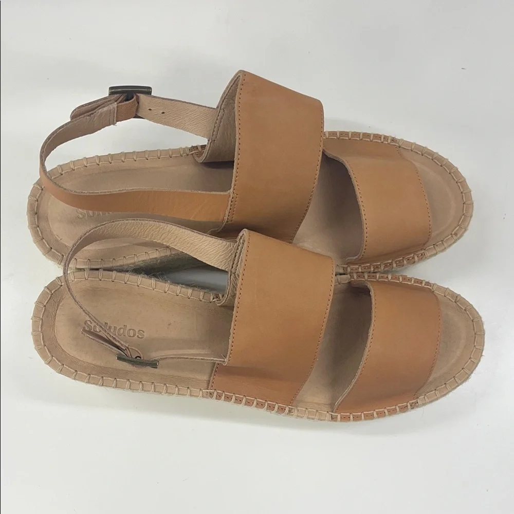 New Soludos Carmel Wedge Espadrilles in Camel Leather Size 11